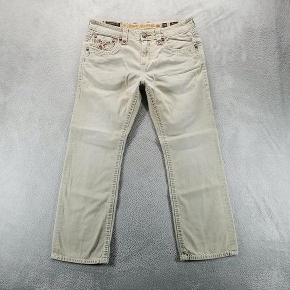 Rock Revival Jeans Mens 36x30 Tan Straight Flap Pockets Rocker Grunge